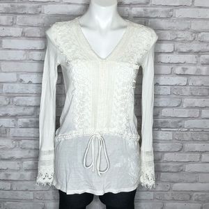 Desigual white lace long sleeve top, small